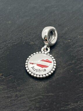 Pandora Austria Flag Exclusive Charm Sterling Silver Dangle Charm Jewelry